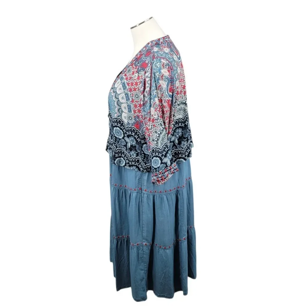 John Mark Sleeveless Tiered Dress & Printed Kimono Bolero Set Plus Size NEW